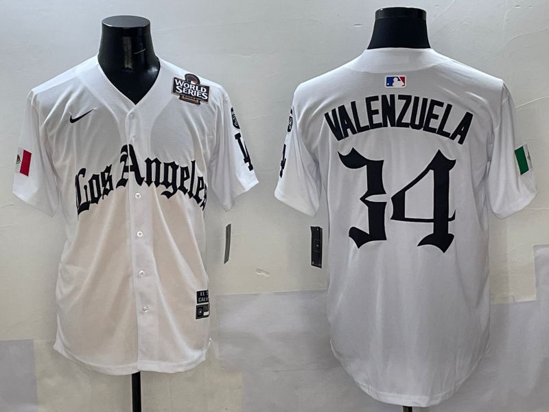 Men Los Angeles Dodgers #34 Valenzuela White Five generations Joint Name 2025 Nike MLB Jersey style 7